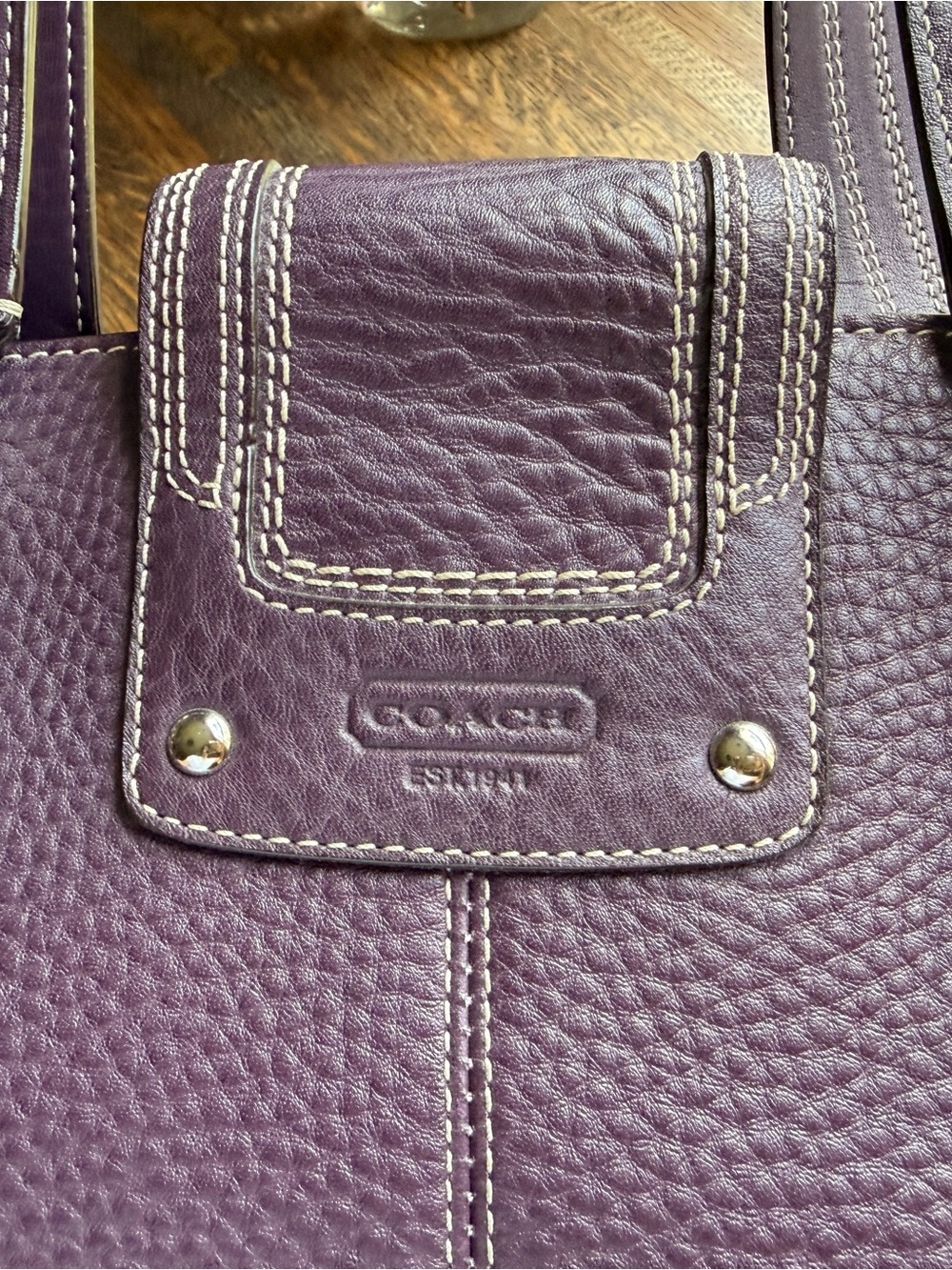 Vintage Coach Hamptons Purple Pebbled Leather Satchel Bag (F13961) - Picture 7 of 16